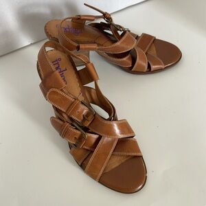 Indigo Clarks Brown Strappy Leather Sandal Chunky High Heel Women's Shoe Size 8